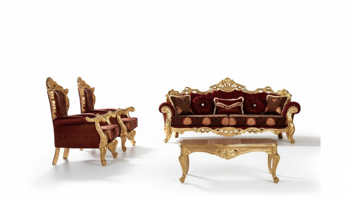 Suite Canapés Fauteuil Canapé ensemble 3+1+1 places Tissu de luxe Salle de séjour baroque