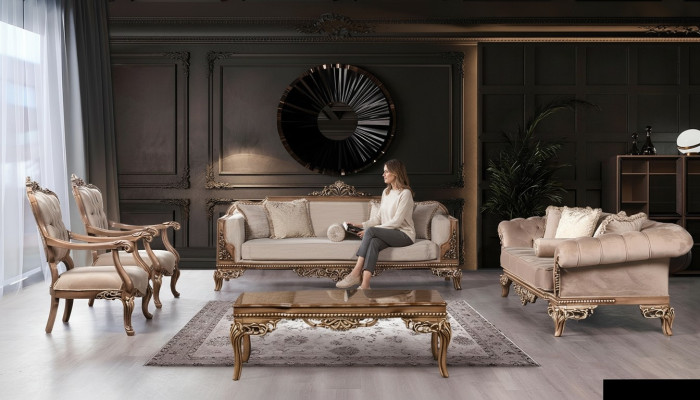 Ensemble de canapé 3+3+1+1 Table basse Fauteuil Canapé Chesterfield Ensemble de luxe de 5 pièces