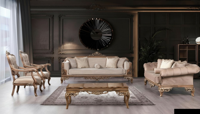 Ensemble de canapé 3+3+1+1 Table basse Fauteuil Canapé Chesterfield Ensemble de luxe de 5 pièces