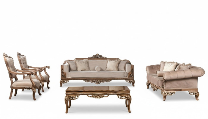 Ensemble de canapé 3+3+1+1 Table basse Fauteuil Canapé Chesterfield Ensemble de luxe de 5 pièces
