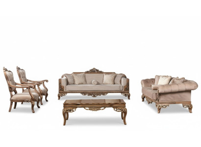 Ensemble de canapé 3+3+1+1 Table basse Fauteuil Canapé Chesterfield Ensemble de luxe de 5 pièces