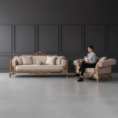 Ensemble de canapé 3+3 places Chesterfield Fauteuil Fauteuil Ensemble de tissu de luxe 2 pièces