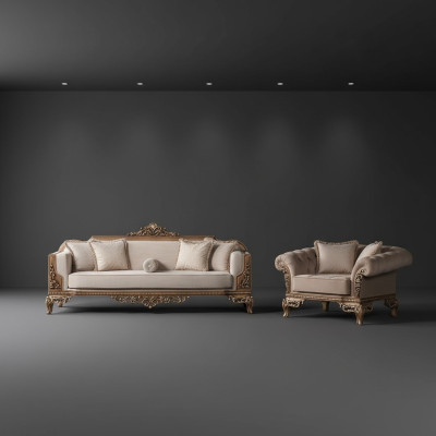 Ensemble de canapé 3+3 places Chesterfield Fauteuil Fauteuil Ensemble de tissu de luxe 2 pièces