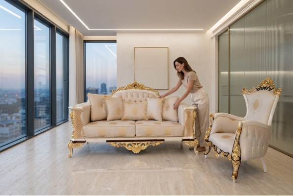 Canapé trois places Canapé classique trois places Canapés Canapé Tissu Style baroque Mobilier neuf.