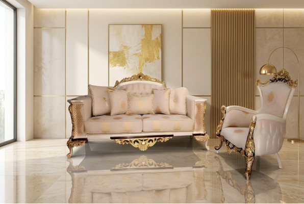 Canapé trois places Canapé classique trois places Canapés Canapé Tissu Style baroque Mobilier neuf.
