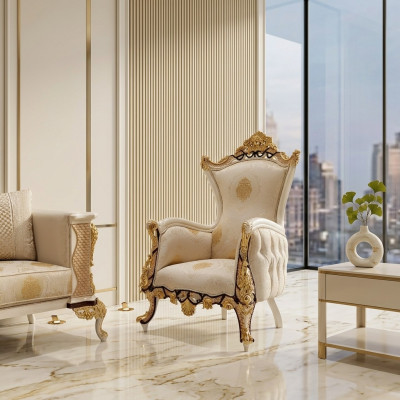 Fauteuil à ailes Fauteuil 1 place Design de luxe Tapisserie Canapé Textile Baroque Relaxation Tissu