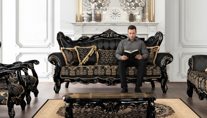 Siège de canapé Trois canapé 3 places Canapés Fauteuil Tissu Baroque Rococo Mobilier 232cm