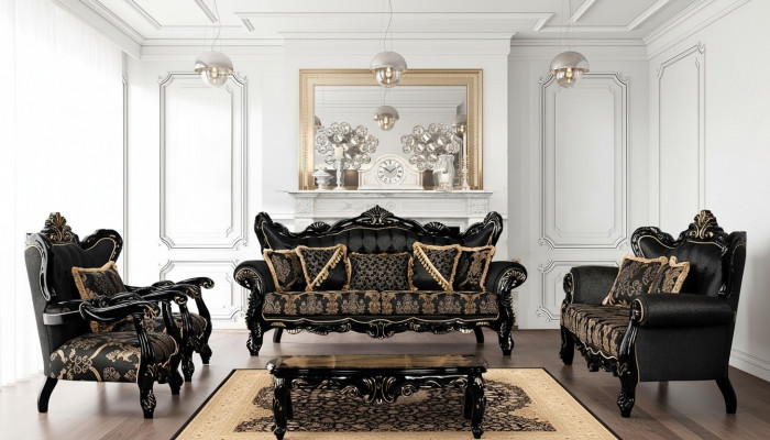 Siège de canapé Trois canapé 3 places Canapés Fauteuil Tissu Baroque Rococo Mobilier 232cm