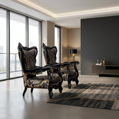 Fauteuil à ailes Chaise de luxe siège en tissu à deux places Design Tapisserie Baroque Meubles textiles