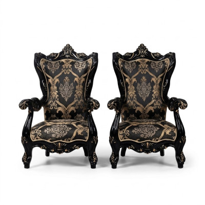 Fauteuil à ailes Chaise de luxe siège en tissu à deux places Design Tapisserie Baroque Meubles textiles