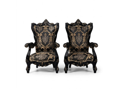 Fauteuil à ailes Chaise de luxe siège en tissu à deux places Design Tapisserie Baroque Meubles textiles