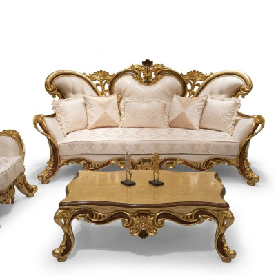 Canapé trois places de luxe Canapé 3 places Canapés Fauteuil Tissu Style Baroque Rococo 240cm