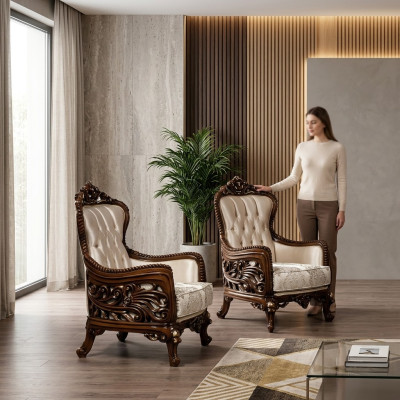 Fauteuil à oreilles en tissu de luxe, design de siège d'ameublement baroque, fauteuil de style textile mono place nouveau
