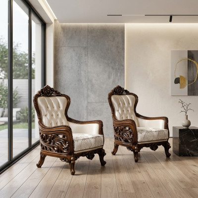 Fauteuil à oreilles en tissu de luxe, design de siège d'ameublement baroque, fauteuil de style textile mono place nouveau