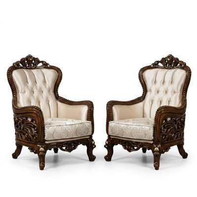 Fauteuil à oreilles en tissu de luxe, design de siège d'ameublement baroque, fauteuil de style textile mono place nouveau