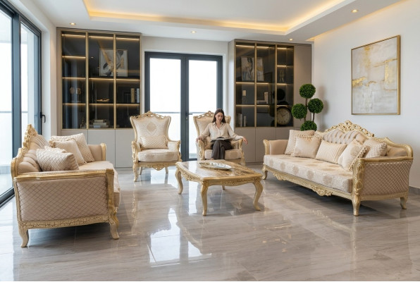 Ensemble de canapé luxueux 5 pièces avec 3+3+1 places et table basse
