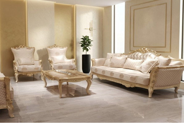 Ensemble de canapés 3+1+1 Table basse Canapé Fauteuil Canapé Suite Ensemble Style Or
