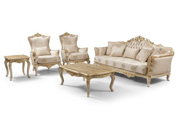 Ensemble de canapés 3+1+1 Table basse Canapé Fauteuil Canapé Suite Ensemble Style Or