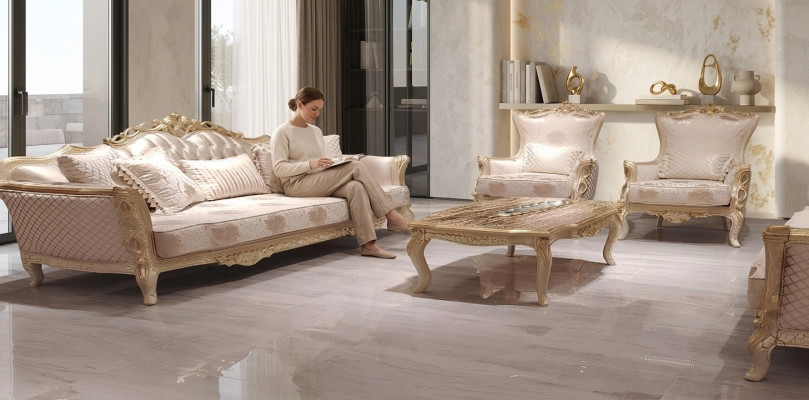 Canapé Fauteuil Canapés Ensemble de canapés 3+1+1 places Suite Luxe Baroque Salon neuf
