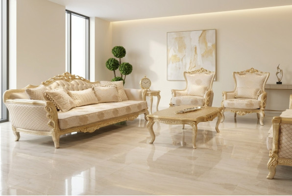 Canapé Fauteuil Canapés Ensemble de canapés 3+1+1 places Suite Luxe Baroque Salon neuf