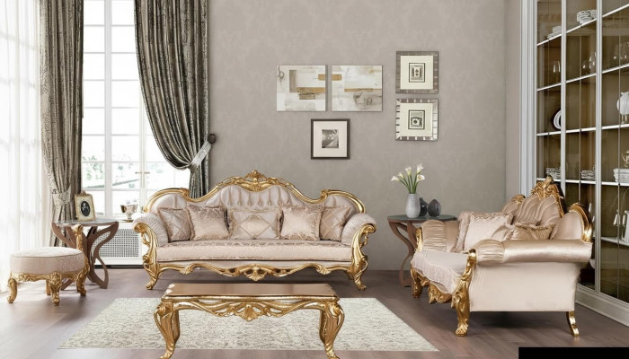Ensemble de canapé triple, ensemble de canapés 3+3 places, canapé style baroque en tissu.