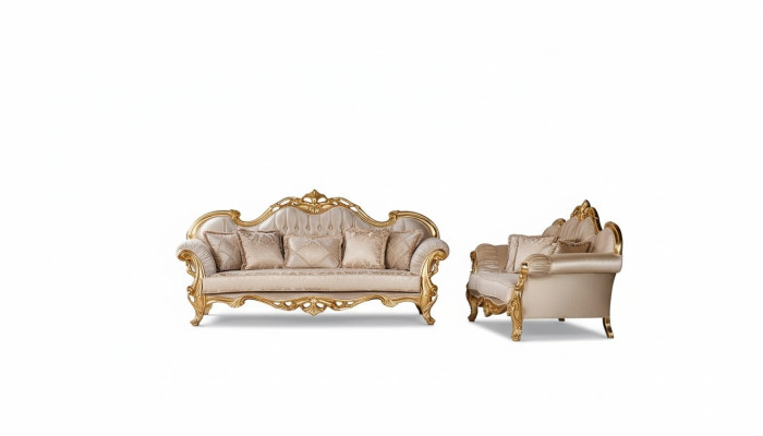 Ensemble de canapé triple, ensemble de canapés 3+3 places, canapé style baroque en tissu.