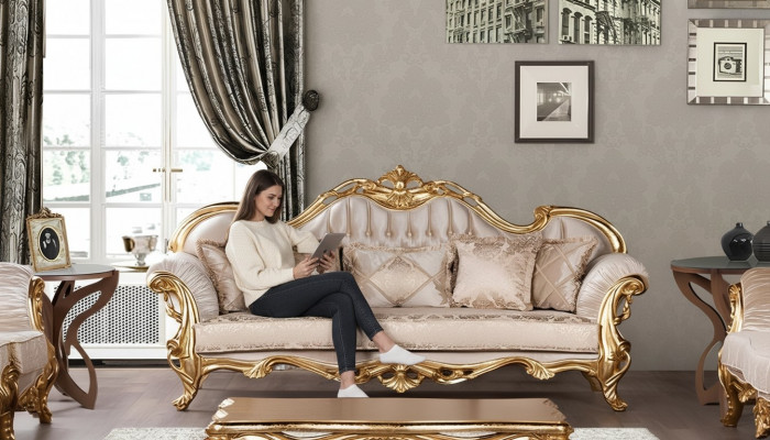 Siège Trois places Canapé 3 places Canapés Canapés Tissu Style Baroque Rococo Mobilier