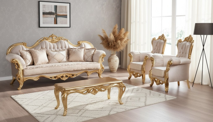 Ensemble de canapés 3+1+1 Fauteuil Canapés Siège Suite Groupe Tissu Baroque
