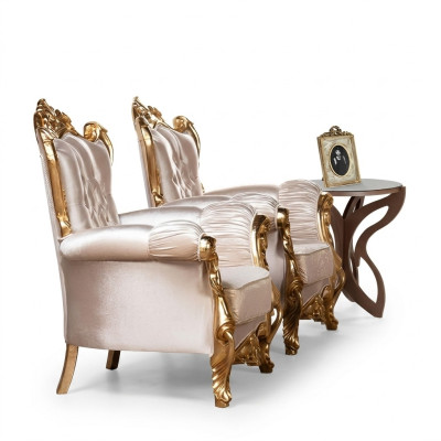 Fauteuil fauteuil à oreilles siège de luxe tissu 2 places design rembourrage textile mobilier baroque