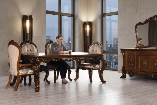 Chaise de salle à manger Chaise Meubles Bois Luxe Salle à manger Tissu Style Baroque Chaises