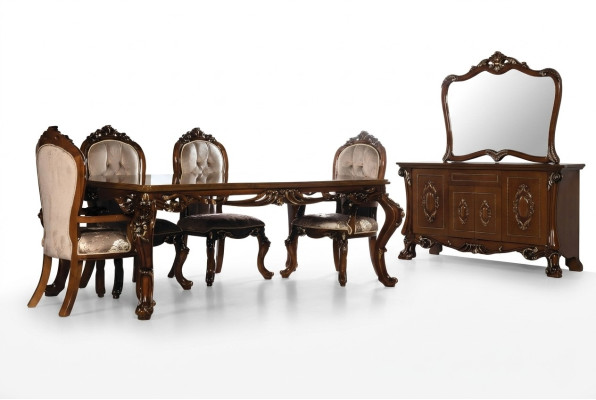 Chaise de salle à manger Chaise Meubles Bois Luxe Salle à manger Tissu Style Baroque Chaises