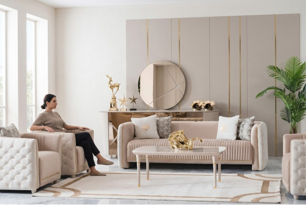Canapé 3 places en tissu de luxe Siège de canapé Canapés Mobilier de salle Série 3 Design italien