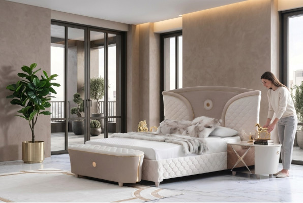 Lit Double Lits Cadre de lit moderne Lits Chambre Table de chevet nouvelle