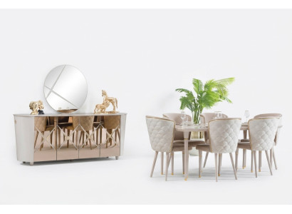 Salle à manger Ensemble Groupe Suite Table nouvelle Table à manger 6x Chaises Commode Miroir 9pcs