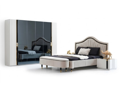 Textile Bed Bedroom Furniture Design Group 5pcs. Set 2x Bedside tables Beds new Lit en textile Chambre à coucher Mobilier Design Groupe 5 pièces Set 2x Tables de chevet Lits nouveaux