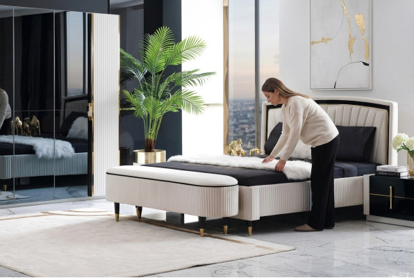 Tabouret Rembourrage Siège Design Textile Relax Luxe Repose-pieds Canapé Banc Siège Tissu