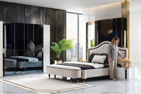 Ensemble chambre à coucher de 3 pièces Lit 2x Table de chevet Style Mobilier italien nouveau