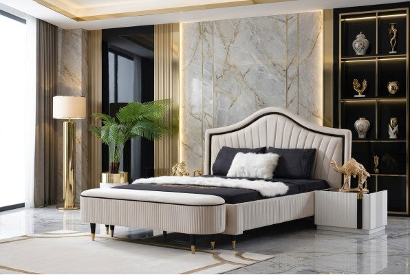 Ensemble chambre à coucher de 3 pièces Lit 2x Table de chevet Style Mobilier italien nouveau