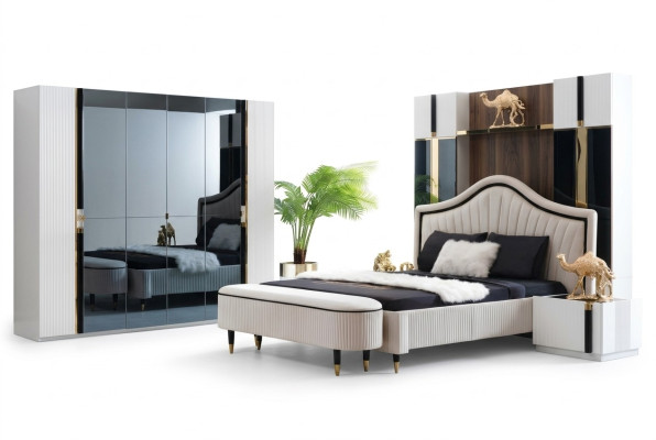Ensemble chambre à coucher de 3 pièces Lit 2x Table de chevet Style Mobilier italien nouveau