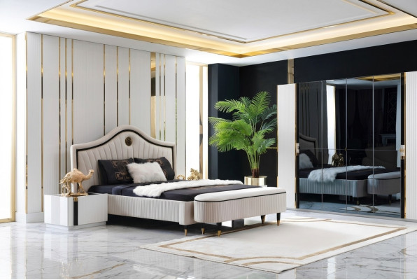 Conception de la chambre Lit Lits de luxe neufs Doubles Meubles rembourrés Hôtel Mariage Design