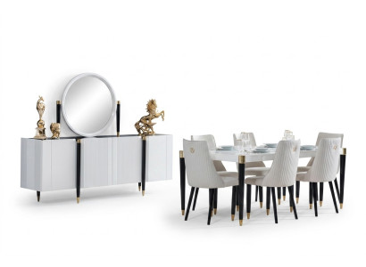 Table à manger 6 chaises Commode Miroir Ensemble complet de salle à manger 9 pièces nouvel ensemble