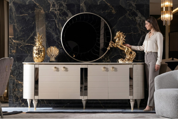 Commode Miroir Bois Coffres Commode Suite Moderne Armoire Console Mobilier neuf Ensemble 2 pièces
