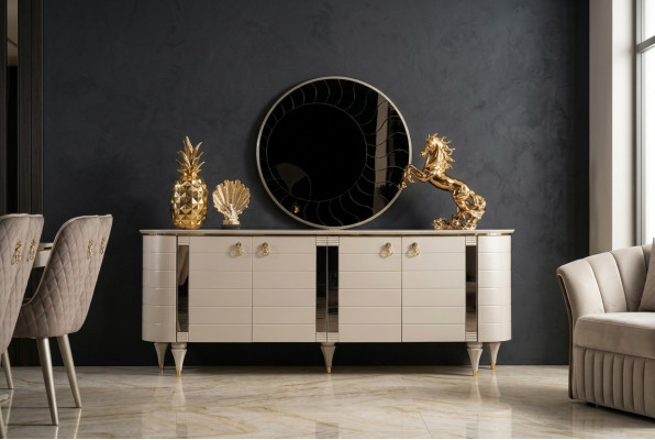 Commode Miroir Bois Coffres Commode Suite Moderne Armoire Console Mobilier neuf Ensemble 2 pièces