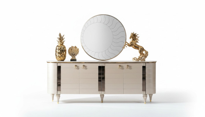 Commode Miroir Bois Coffres Commode Suite Moderne Armoire Console Mobilier neuf Ensemble 2 pièces