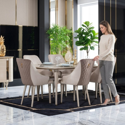 Salle à manger Ensemble Table 6x Chaises Chaise Ensemble complet de salle à manger 7pcs.