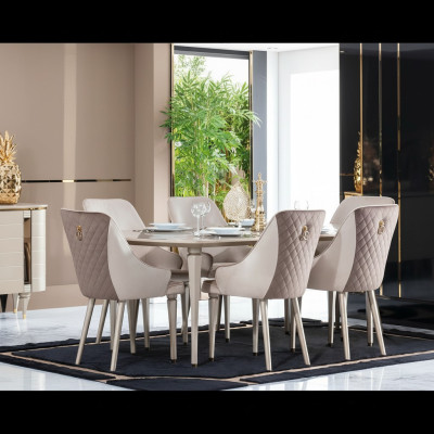 Salle à manger Ensemble Table 6x Chaises Chaise Ensemble complet de salle à manger 7pcs.