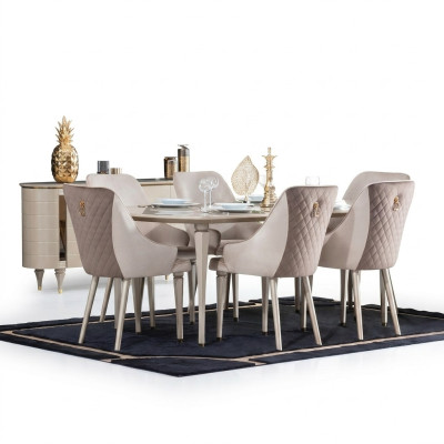 Salle à manger Ensemble Table 6x Chaises Chaise Ensemble complet de salle à manger 7pcs.