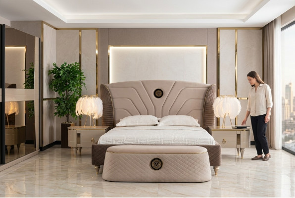Lits Lit double Cadre de lit Hôtel Bois double Meubles Lit Rembourrage de lit Design de luxe