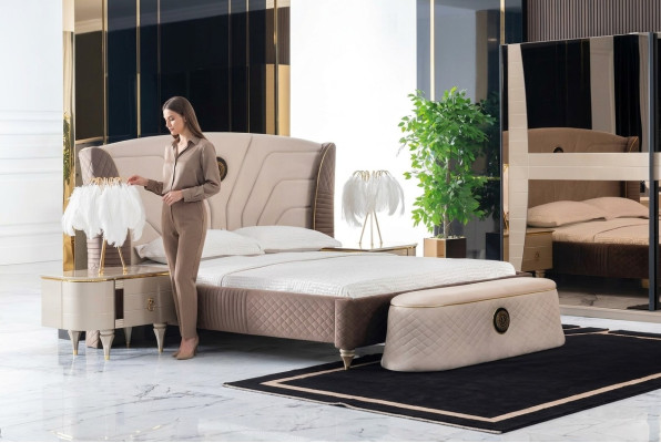 Chambre Lit double 160x200cm Lit de luxe 2x Table de chevet Ensemble de lits 3 pièces. Nouveau lit