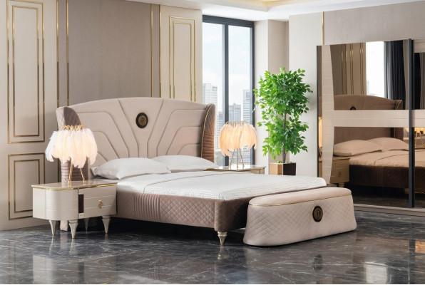 Chambre Lit double 160x200cm Lit de luxe 2x Table de chevet Ensemble de lits 3 pièces. Nouveau lit